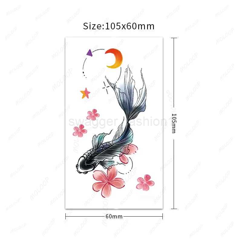 Tattoo Stickers Luckly Fish Whale Tail Moon Flower Fake Tatto Waterproof Temporary Hand Tatoo for Women Men Makeup ArtB240713