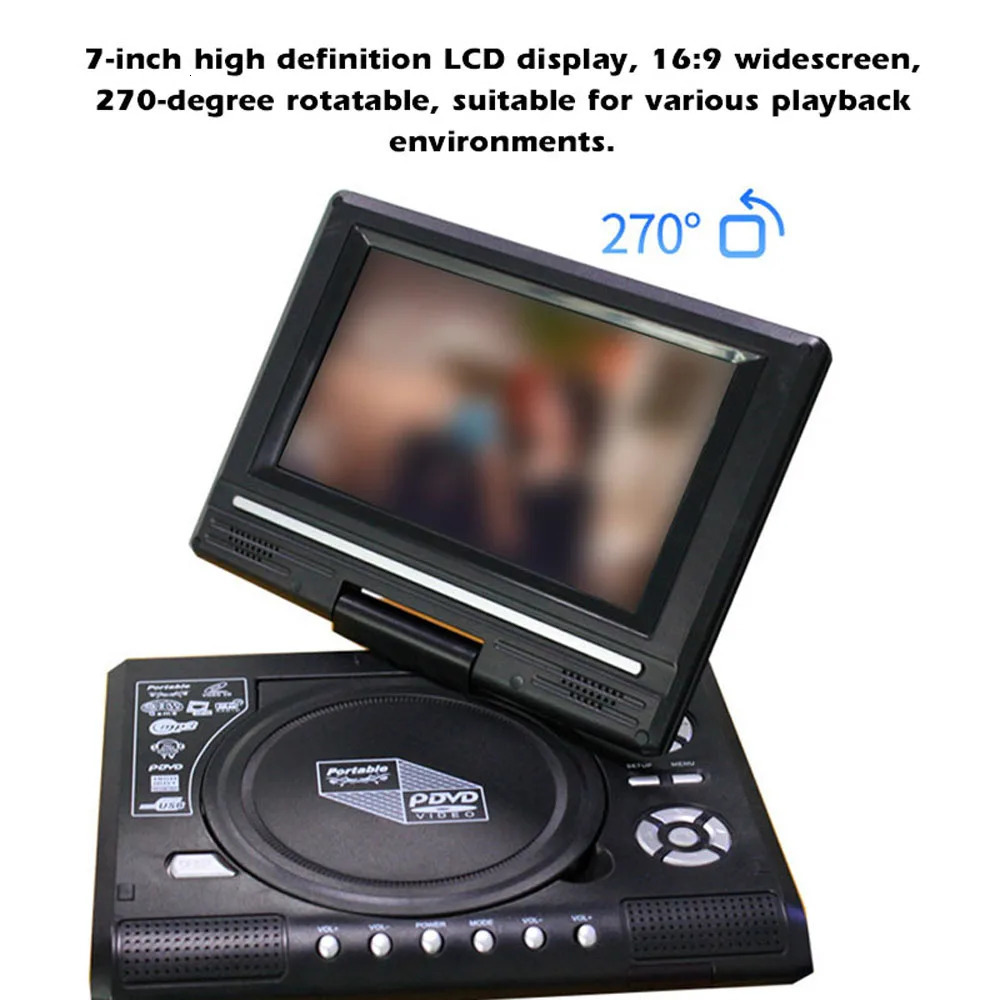 78inch 16 9 Widescreen DVD Player 270° Rotatable LCD Screen Home Car TV Portable VCD MP3 Viewer with Game Function 240711 - view 3