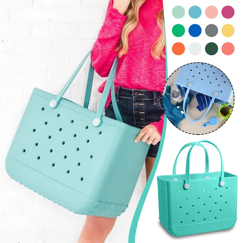 Extra Large Summer EVA Waterproof Women Beach Tote with Holes Pouch Shopping Storage Basket Travel Bag 240708 9de2 4