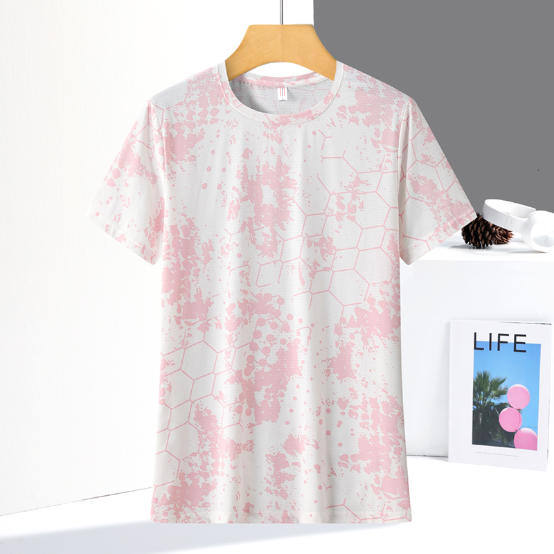 Lighing Delivery Iron Bull Football Grid Print Sports Short Sleeve Women's Round Neck Thin Quick Drying Clothes Running Sweat Absorbing Ice Silk 