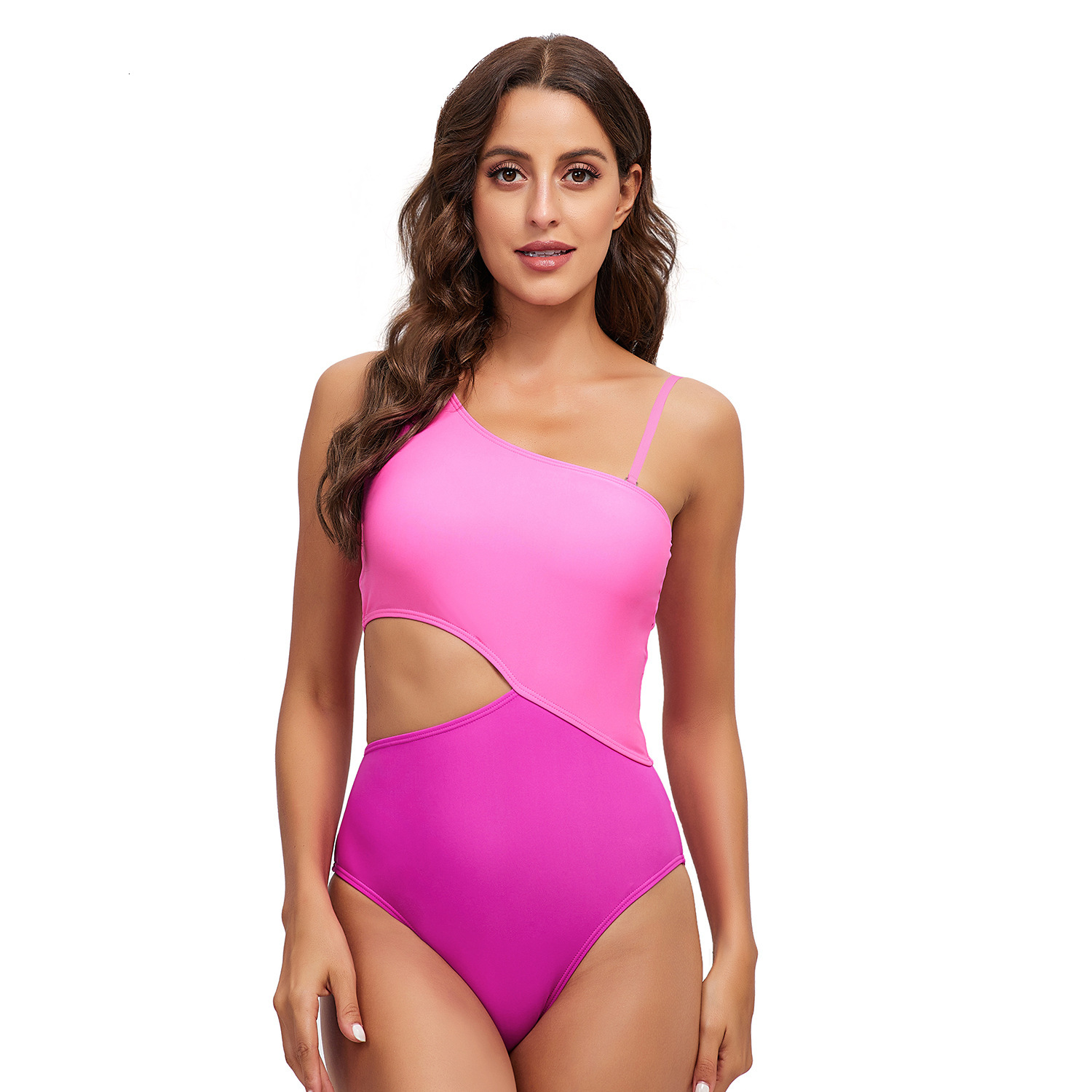 Popular Ventilation Temperament Single Shoulder Backless Sexy Color Blocked Suspender One-piece for Women 2023 New Swimsuit Sexy Self-cultivation Loos