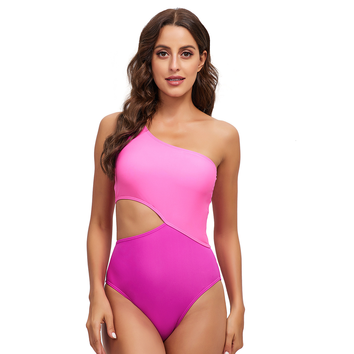 Popular Ventilation Temperament Single Shoulder Backless Sexy Color Blocked Suspender One-piece for Women 2023 New Swimsuit Sexy Self-cultivation Loos