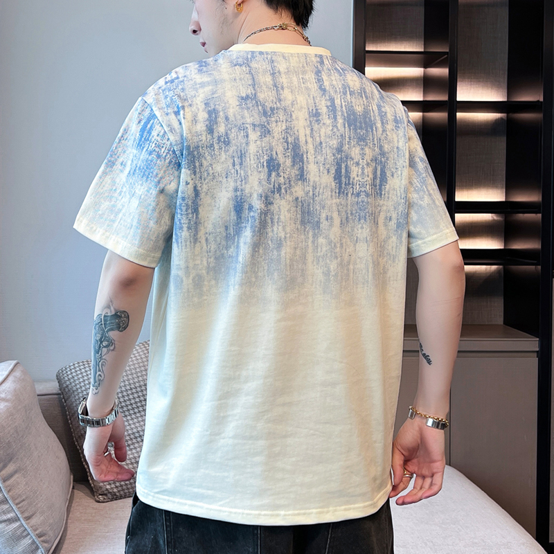 2024 New Summer Men's Trendy Loose Clothing Fashion Brand Student Short Top Round Neck Flower Half sleeved T-shirt