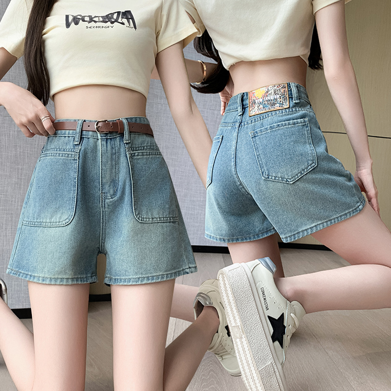 Designer's new wide leg denim shorts summer sexy short skirt refreshing and comfortable to wear pants large pocket women's casual wear