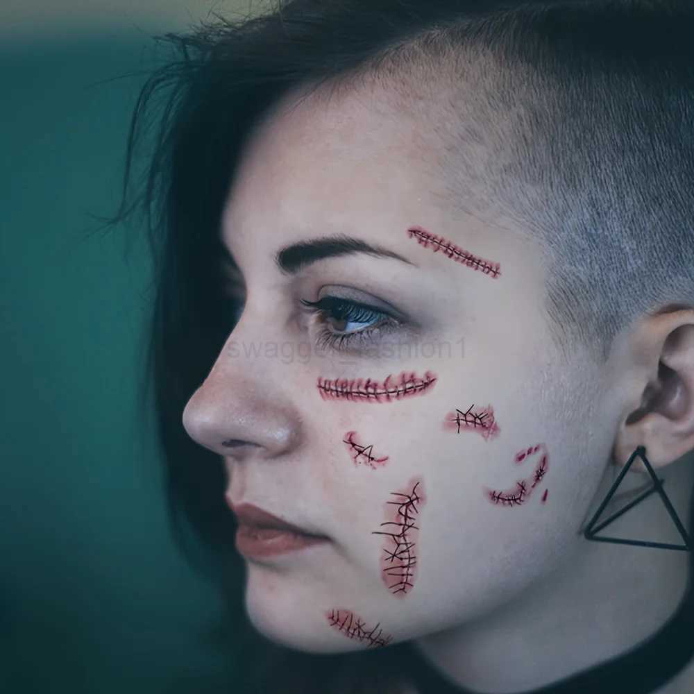 10 Sheets Halloween Terror Wound Temporary Tattoo Waterproof Realistic Blood Tattoos Injury Scar Tattoo Stickers For Face HandsB240713