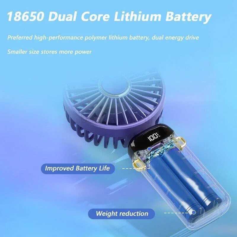 USB Handheld Mlnl Fan Foldable Portable Neck Hanglng Fans 5 Speed USB Rechargeable Fan wlth Phone Stand and Dlsplay ScreenCL240712