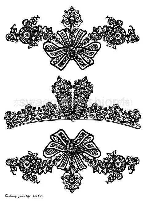 Size 210*150mm Waterproof And Fun Hannah Sexy Bow Tie Black Lace Fashion Wholesale Thigh Temporary Tattoo StickerB240713