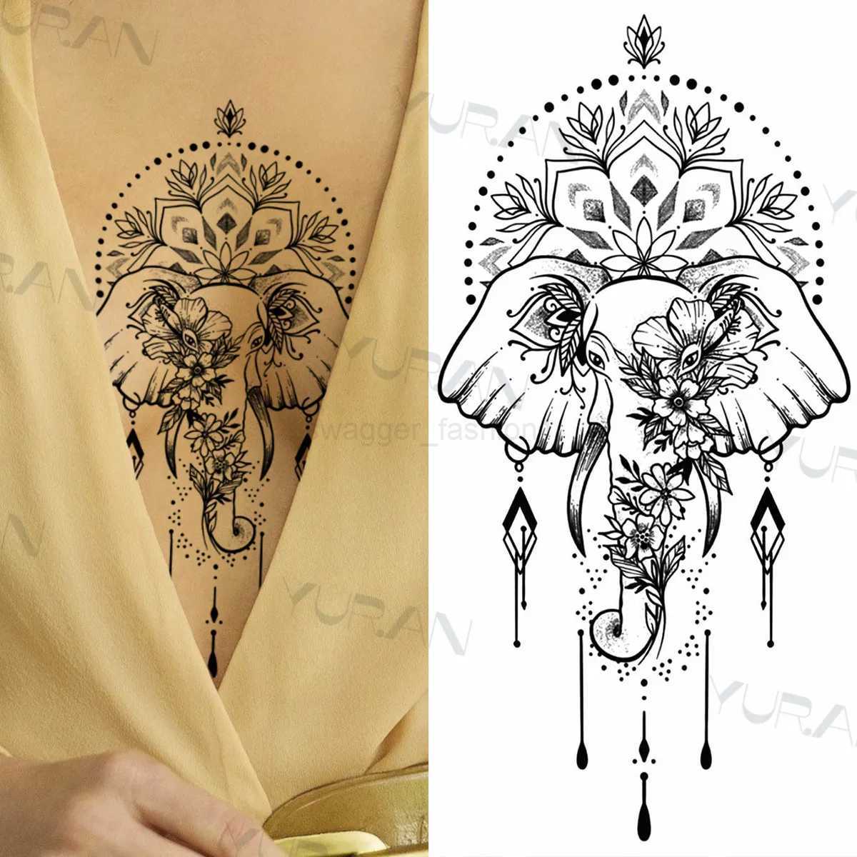 Lace Butterfly Rose Temporary Tattoo For Women Adult Henna Elephant Pendant Moon Flower Fake Tatoo Waterproof Arm Tattoo StickerB240713
