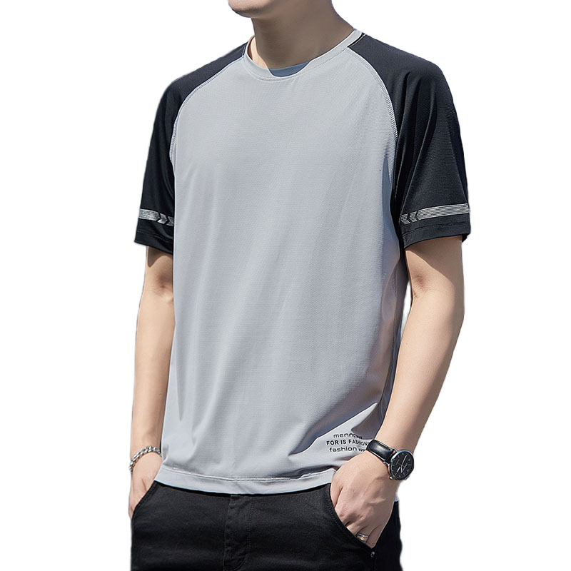 Lighing delivery sensitive short sleeved T-shirt for men in summer, running and fiess, color blocking T-shirt, ice silk quick drying clothes, men'