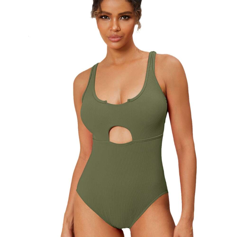 Long Washable Versatile Leisure Time Solid Threaded 2024 New One-piece Fashionable Strap I-shaped Beautiful Back Swimsuit for Women Loose Short Waist 