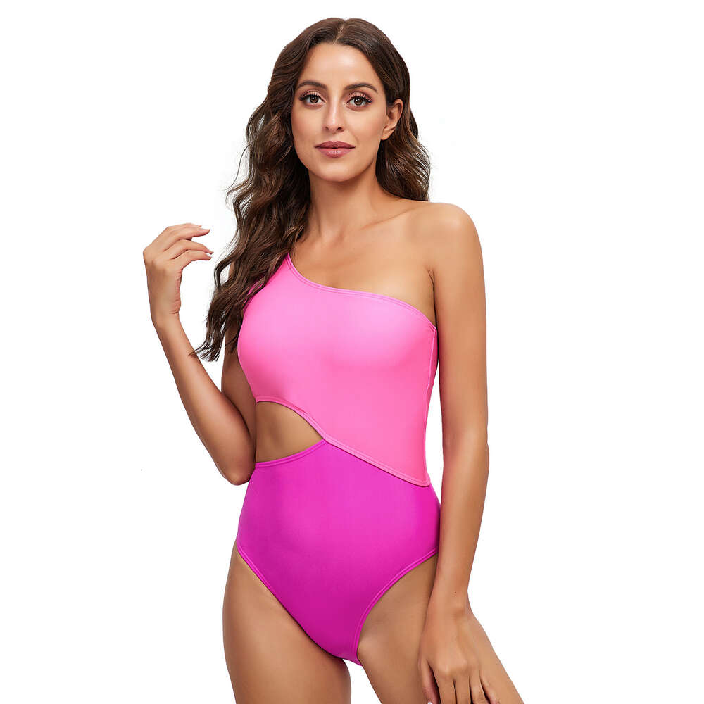 Temperament Leisure Time Swimsuit Instagram Style Belly Hollow Triangular Jumpsuit Sexy Color Blocking Swimsuit 2023 New Women's Short Loose Self