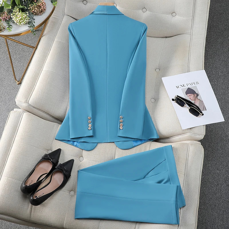 ZJYT Korean Fashion Office Blazers for Women Spring Long Sleeve Plus Size Jacket Coat Office Lady Veste Femme Blazer Suits Blue 240712