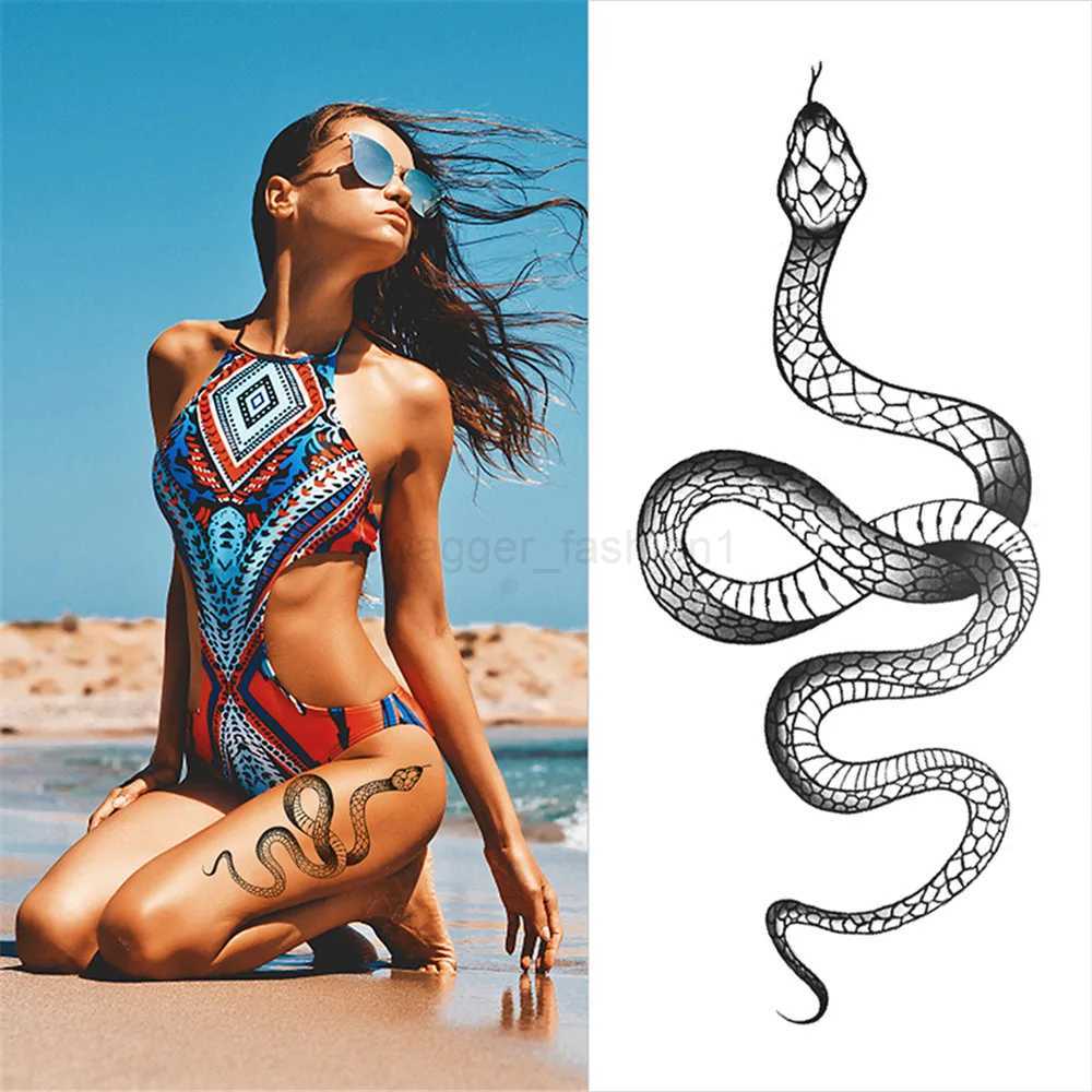 2023 Summer Snake Flower Temporary Tattoos Sticker Waterproof Cool Dark Style Unisex Water Transfer Fake Tattoo Women AccessoryB240713