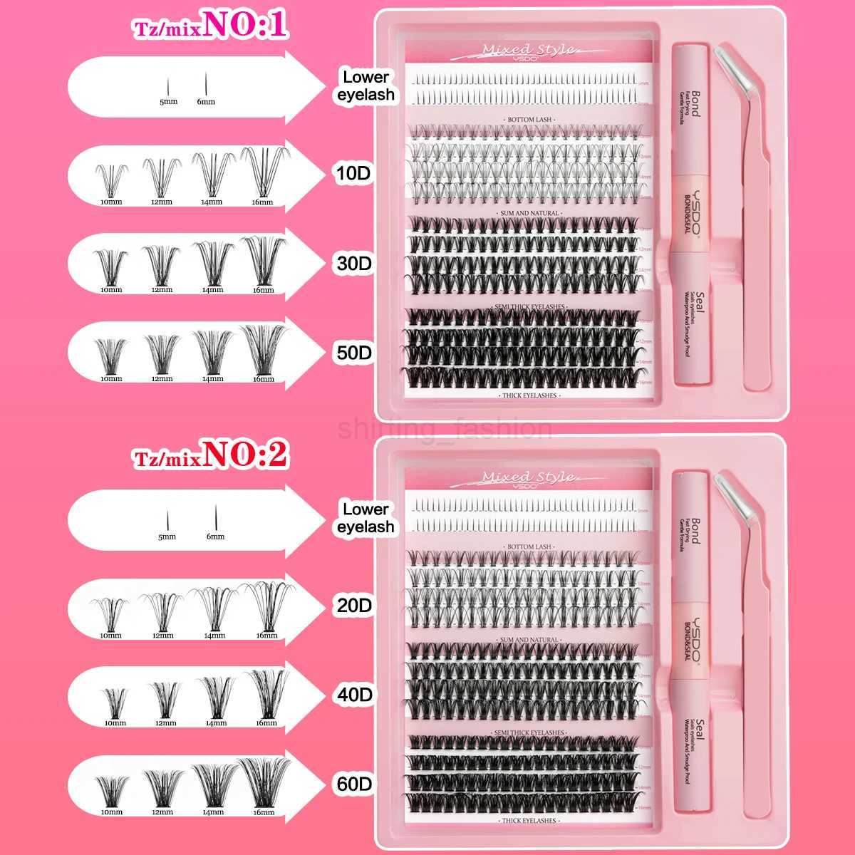 20D/40D/60D Clusters Individual Lashes 5-16 mm Grafting Eyelash Bond and Seal Makeup Set 14 Rows DIY Mixed False Eyelashes KitCL240713