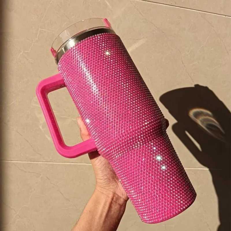40oz Diamond Tumbler Water Bottle Large Capacity Shiny Rhinestone Vacuum Cup Outdoor Travel Car Thermoses Coffee Mug DrinkwareM240713