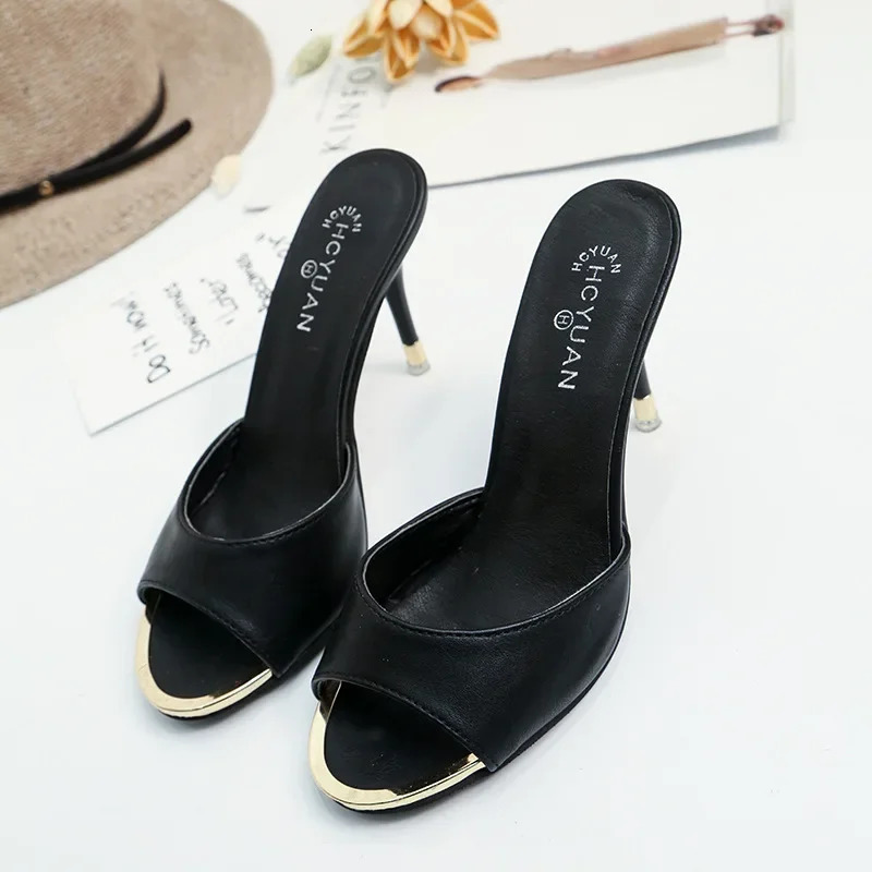 Comemore Summer Fashion Stiletto Shoes Sexy Black Slippers Womens Comfortable Sandals Mule Womens High Heels Slippers 240713