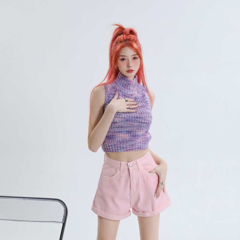 Designer Spicy Girl Flanging Sexy Jeans for Women 2024 Summer New Collection Candy Color Wide Leg Shorts Fashion Daily Wear Sexy Casual Pants