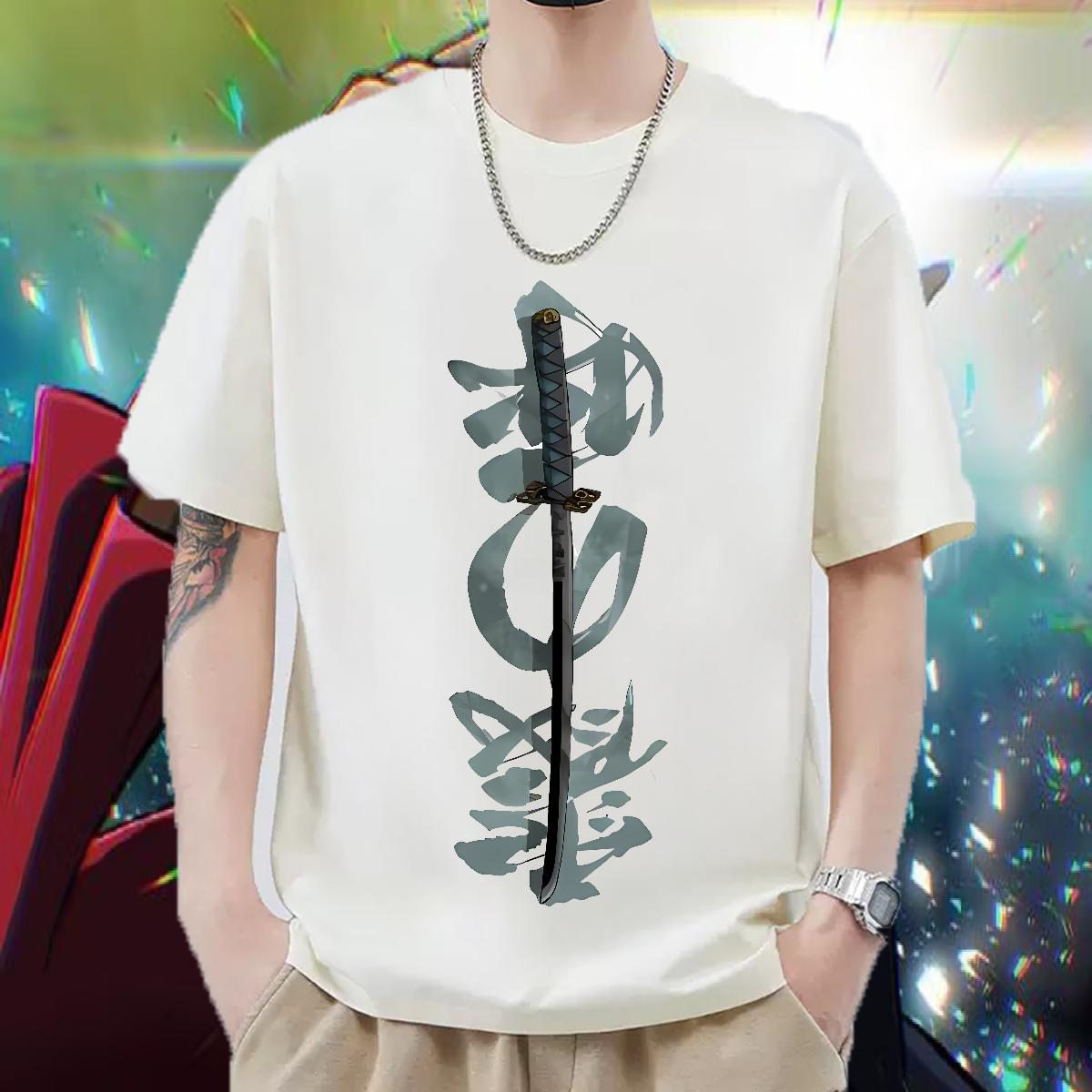 Fashion Design Mens T Shirts Anime Print Sport Men Tees Cotton O Neck Short Sleeves Loose Fit