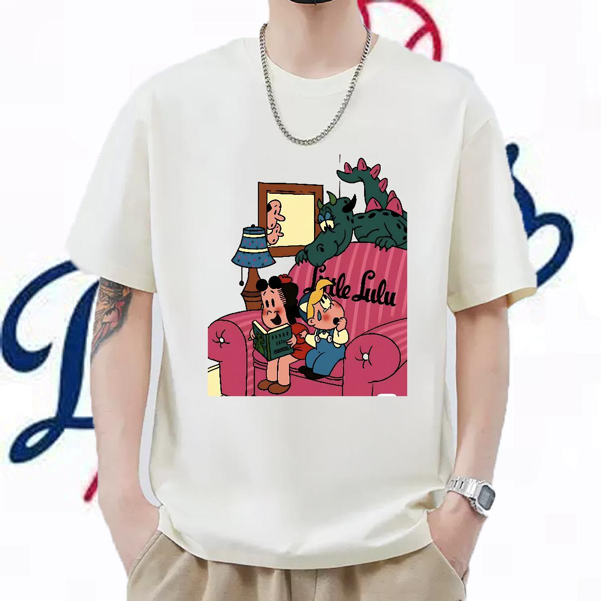 Loose Fit Men T Shirts Spring Summer Cotton O Neck Short Sleeves Men Clothes T-Shirt Casual New Anime Print Tee Shirt