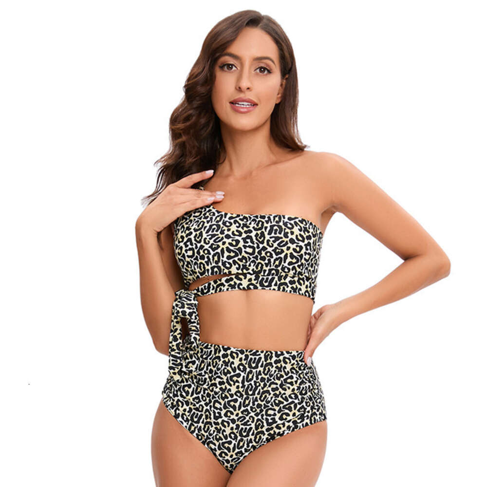 New Arrival Long French Non-ironing New Pattern Leisure Time Bikini 2024 New Women's Leopard Print Strap Split Swimsuit Short Bifurcated Sexy Tem