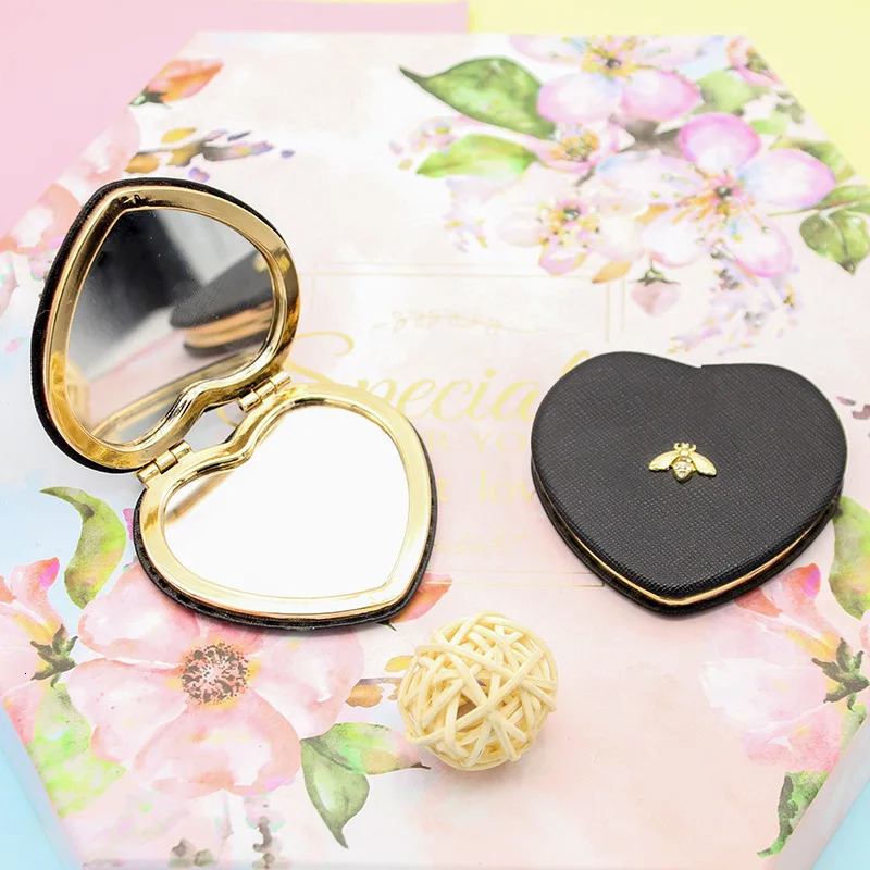 Small Bee Makeup Mirror Heart Double-Sided Folding Cosmetic Mirror Vanity Mirror Compact Cosmetic Hand Mirrors Pocket Travel 240713