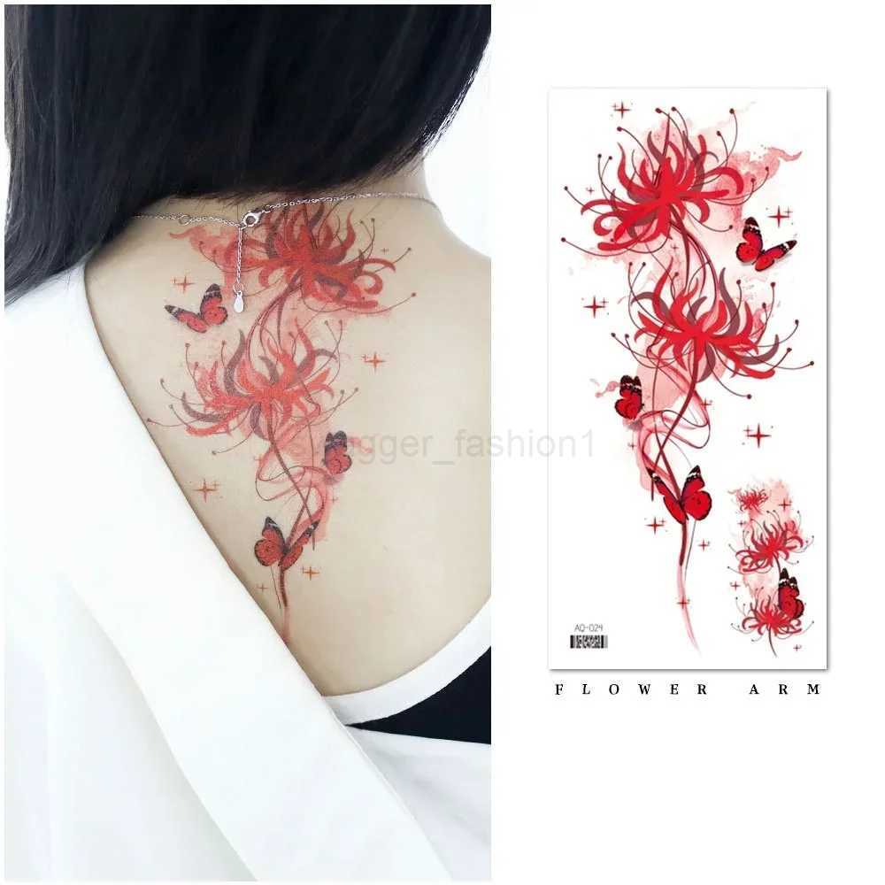 Flower Half Arm Temporary Tattoos Stickers Purple Bunch Lotus Red Lily Fake Tattoss Waterproof for Women Laides Body Party FavorB240713