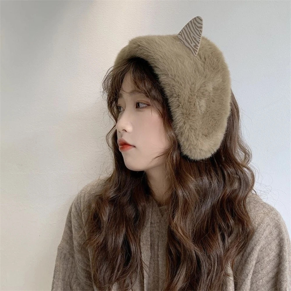 Cute Cat Bear Ears Earmuffs Korean Female Warmer Headband Winter Plush Earplugs Adults Kids Tie Fur headphone Orejeras De Invier 240712