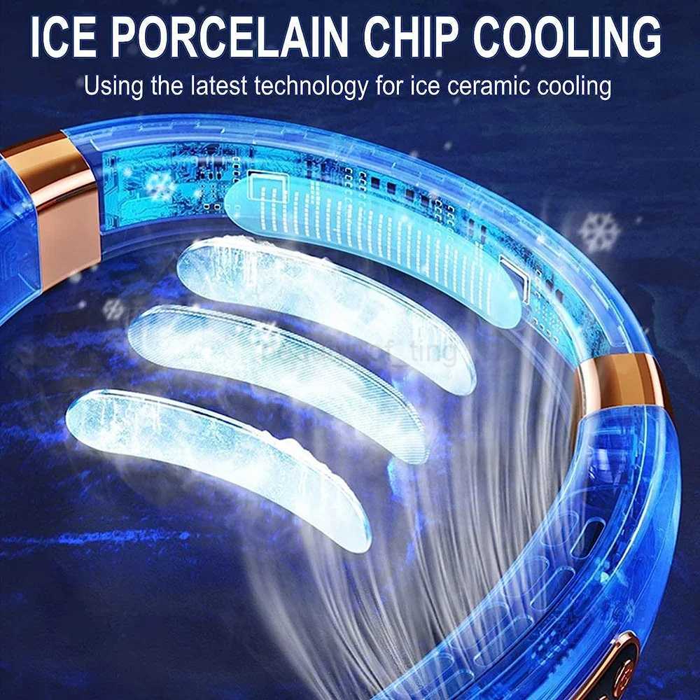 2024 New Portable Neck Fan USB Handheld Mute LED Digital Display Leafless Mini Electric Fan Colorful Atmosphere Lights 5th GearCL240712