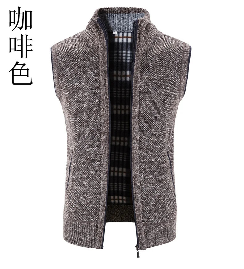 Autumn Winter Sweater Vest Men Thick Warm Sleeveless Cardigan Coat Knitted Vest Outerwear Zipper Sleevel Sweater Jacket Men Vest 240712