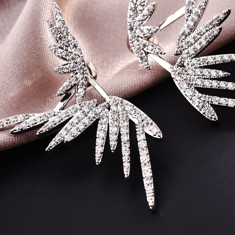 Hip Hop Pave CZ Wings Stud Earrings Sterg Sier Sparkle Jewelry for Women Party Wedding