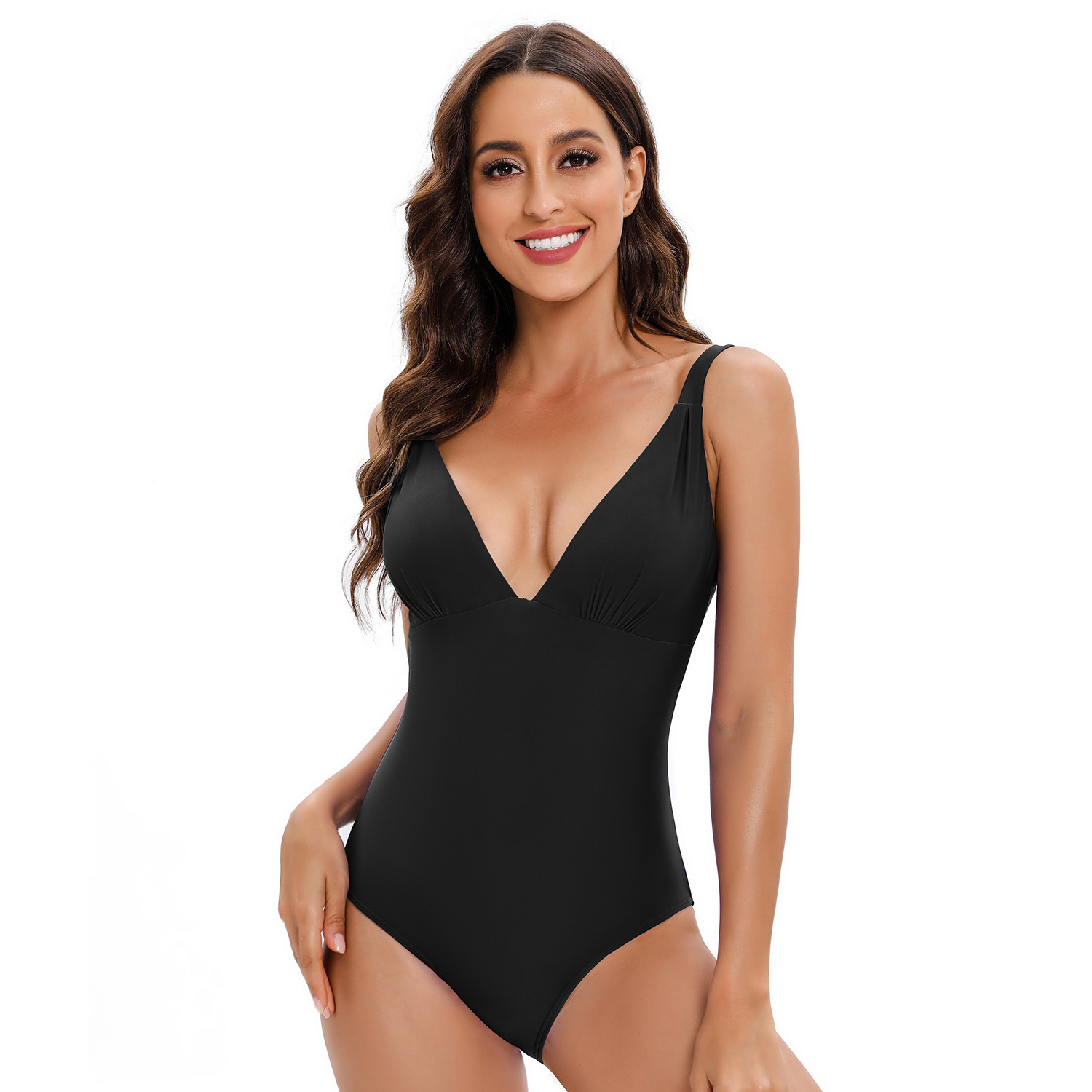 Temperament 2023 Fashion Deep V Sling Covering Belly Conservative Triangle Women's Solid Color Swimwear One Piece Bifurcated Self-cultivation Sex