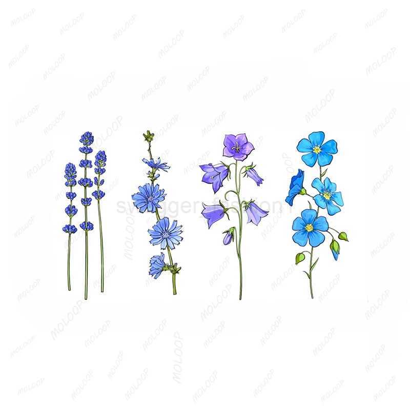 Colorful Flower Temporary Tattoo Stickers Rose Lavender Butterfly Fake Tatto Waterproof Tatoo Chest Hand Small Size for WomenB240713