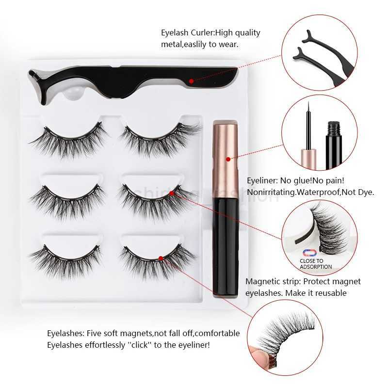 Magnetic Eyelashes Set 1/2/3 Pairs Natural Long False Eyelashes Soft Mink Lashes Waterproof Liquid Eyeliner Tweezer Makeup ToolsCL240713