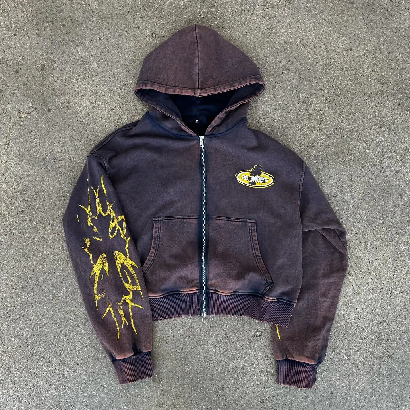 Trendy Fashion Acid Wash Zip Up Hoodie Harajuku Retro Gothic Graphic Print Jacket Sweatshirt High Quality Oversized Men Clothing 240709