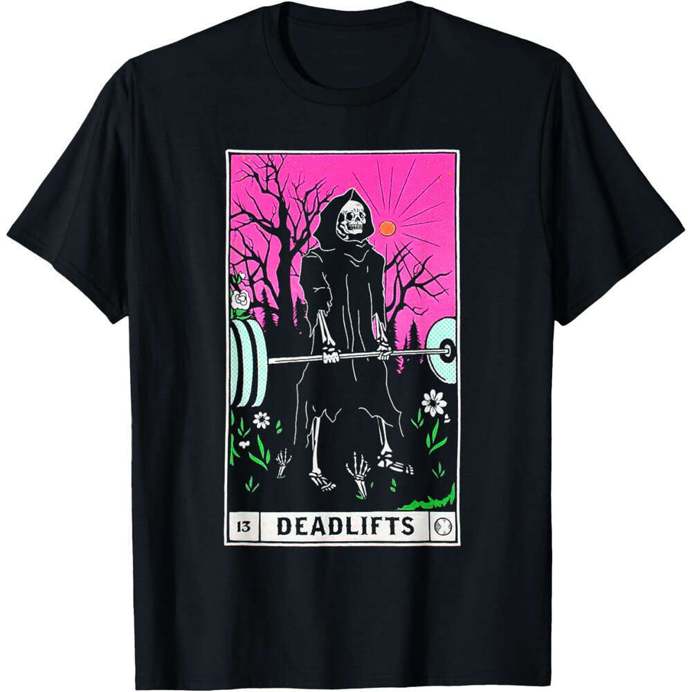 Designer T Shirts for Mens Womens Tee Funny Tarot Card Deadlifts Gym Workout Occult Reader Black T-Shirt - Classic Fit tops Short sleeve Clothes