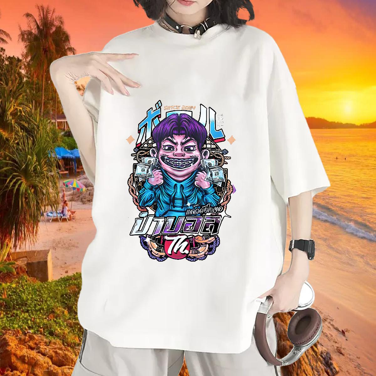 Custom Woman T Shirts Cotton Breathable Short Sleeve White Plus Size Wear Hip Hop Street Loose Woman Tshirt