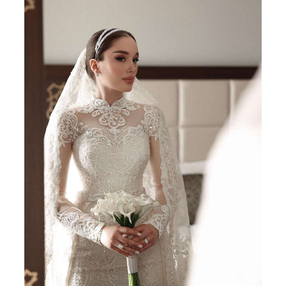 Mermaid Wedding Dresses Long Sleeves Appliques Lace Bridal Gowns Custom Made Sweep Train Robe De Mariee