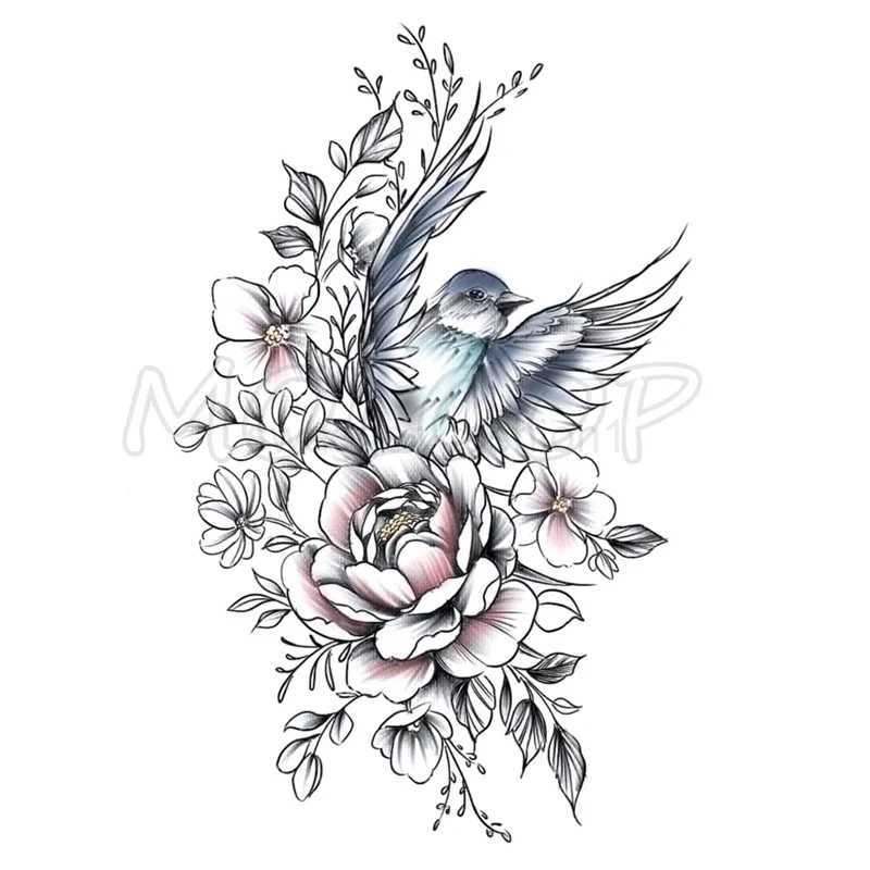 Tattoo Sticker Bird Wings Flower Plant Horse Carp Wolf Tatoo Temporary Waterproof Fake Tattoos for Women Men Makeup Body ArtB240713