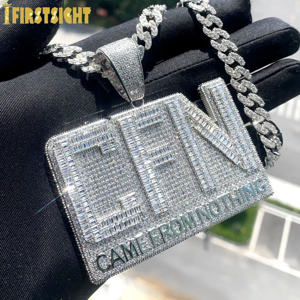 Iced Out Bling CZ Letter CFN Pendant Necklace Silver Color Full 5A Zircon Came From Nothing Charm Men Fashion Hiphop Jewelry 240710