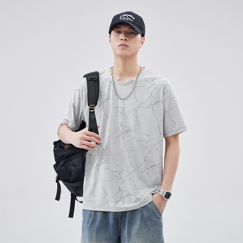 Ice silk T-shirt men's summer running fiess breathable quick drying top thin stretch plus size sportswear