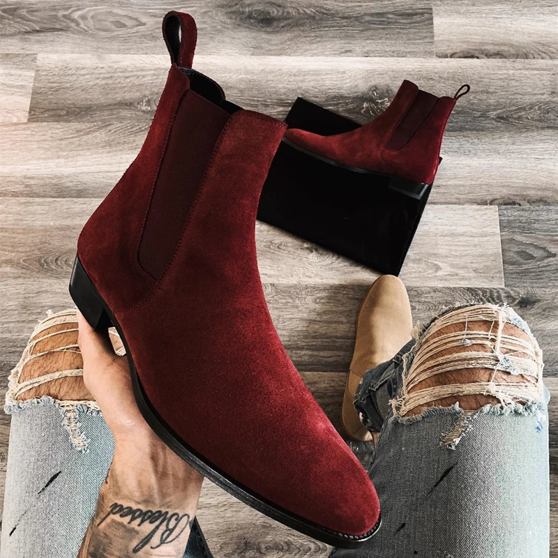 wine red mens Chelsea boots loose round toe mens business boots low boots mens boots mens boots 240712