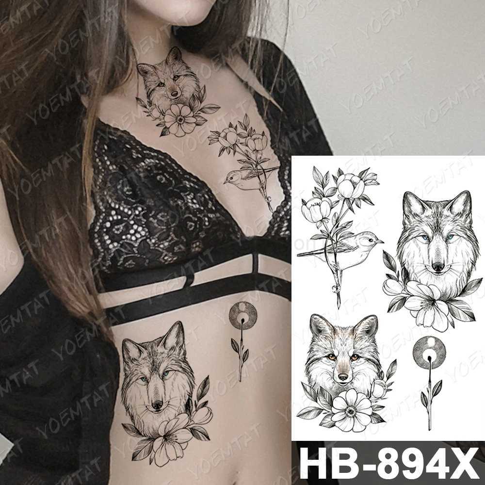 Waterproof Temporary Tattoo Sticker Flowers Cat Lynx Flash Tattoos Owl Satan Goat Body Art Arm Fake Tatoo Women MenB240713