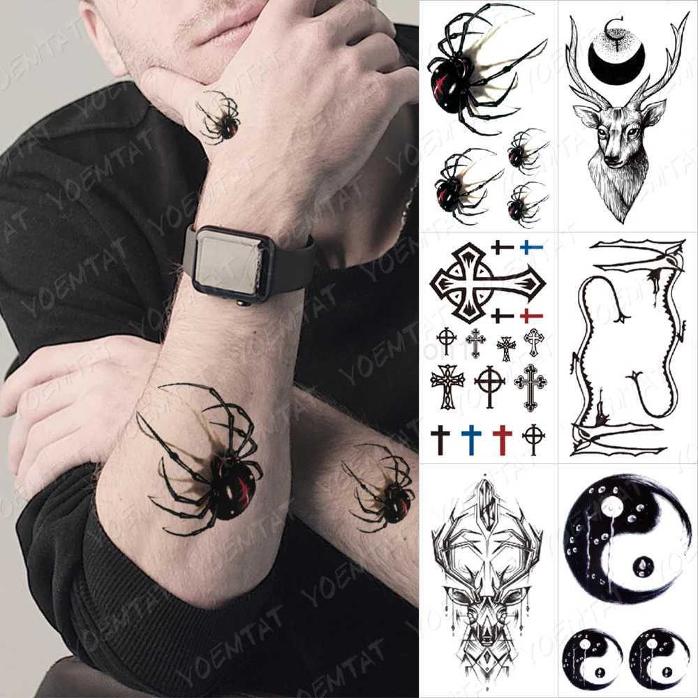 Waterproof Temporary Tattoo Sticker Dark Spider Scorpion Cross Yin Yang Flash Tatoo Man Body Art Child Fake Tatto Woman ChildB240713