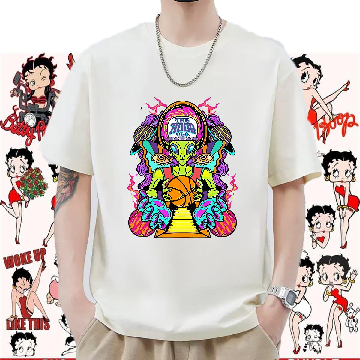 Loose Men Clothes T-Shirt Cotton O Neck Short Sleeves Sport T shirt Custom Cartoon Classic Tops Shirt