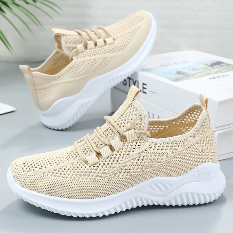Women Running Shoes Designer Sneaker Mesh Upper Flat White Black Khaki Pink Solf Sole Woman Ladies Summer Breathable Outdoor Trainers Sports Sneakers