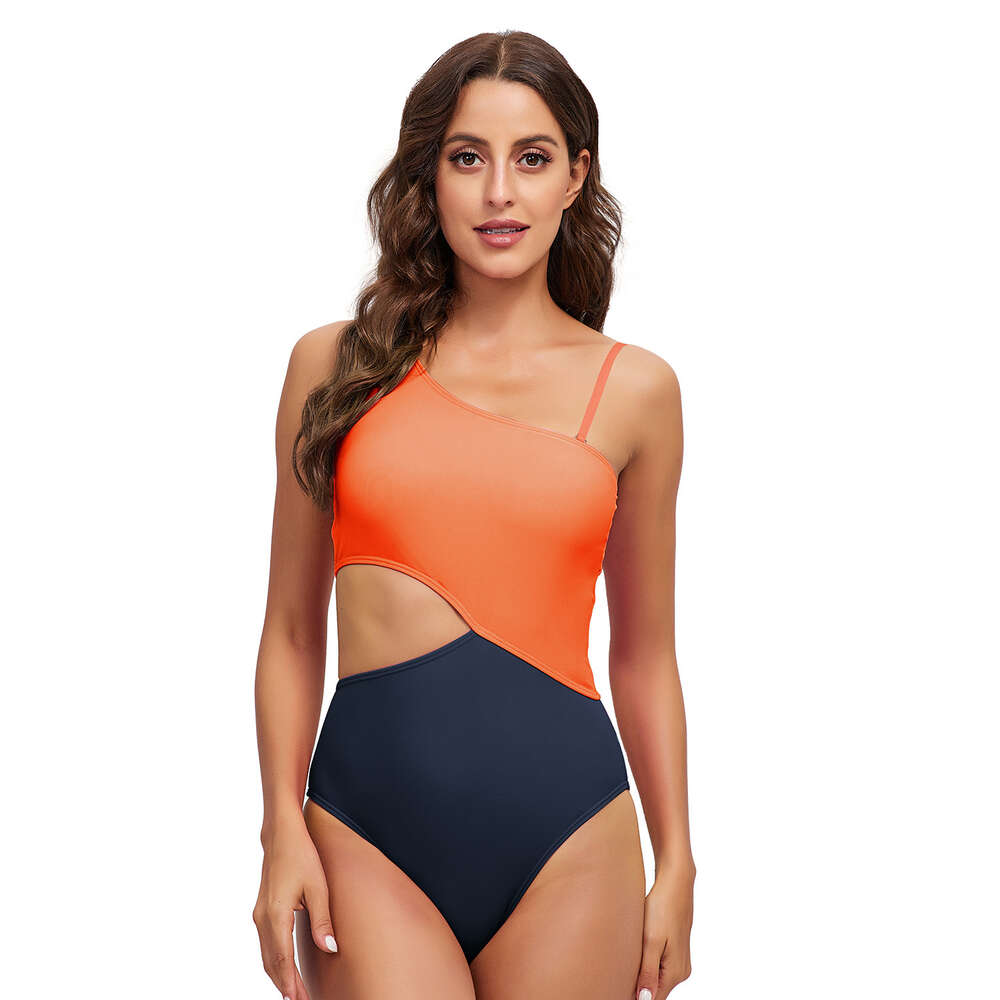 Temperament Leisure Time Swimsuit Instagram Style Belly Hollow Triangular Jumpsuit Sexy Color Blocking Swimsuit 2023 New Women's Short Loose Self