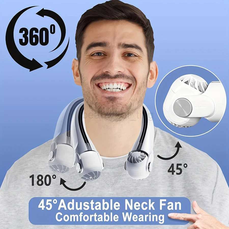 2024 New 360 Air Supply Hanging Neck Fan Portable Air Conditioner Bladeless Fan Rechargeable Air Cooler Tilting Strong WindCL240712