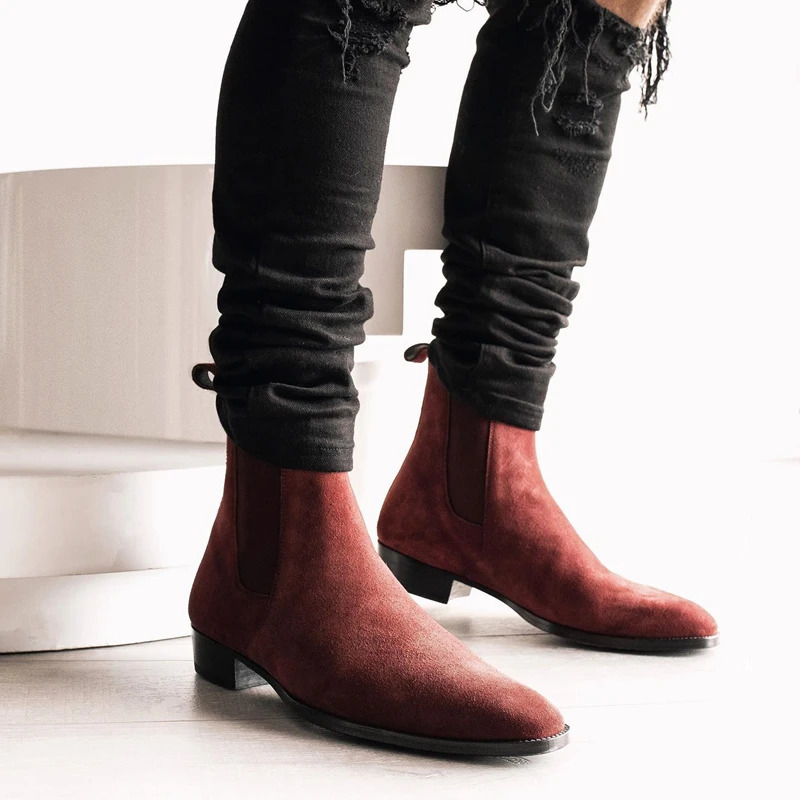 wine red mens Chelsea boots loose round toe mens business boots low boots mens boots mens boots 240712