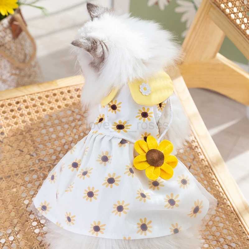 Dog Clothes Summer Luxury Dog Skirt Dog Sunflower Dress Pet Dog Apparel Bow Lace Dresses Chihuahua Bichon Kitten Puppy ClothingM240713