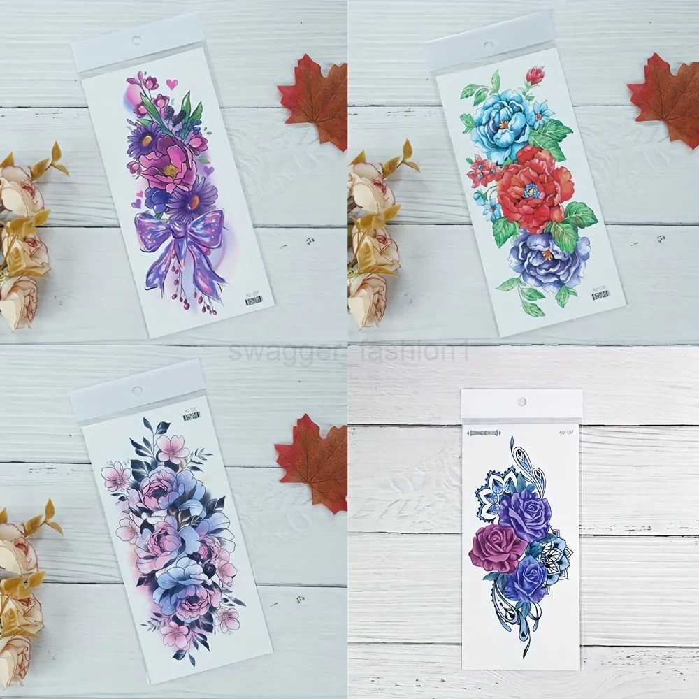 Flower Half Arm Temporary Tattoos Stickers Purple Bunch Lotus Red Lily Fake Tattoss Waterproof for Women Laides Body Party FavorB240713